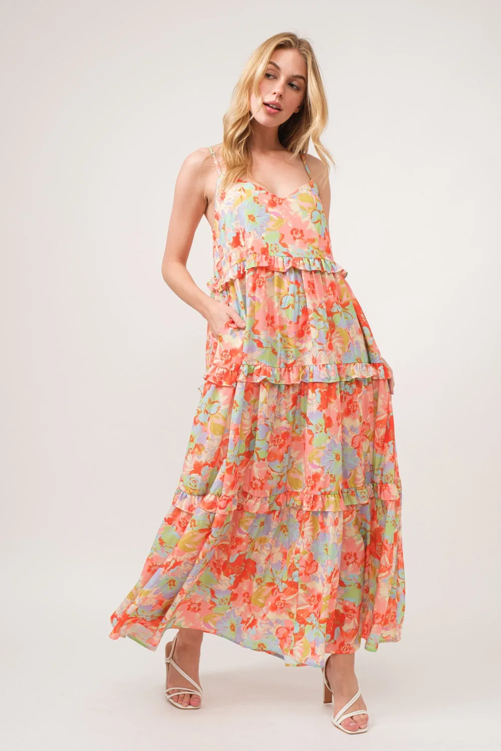 🌸 And The Why Floral Ruffled Tiered Maxi Cami Dress 🌸