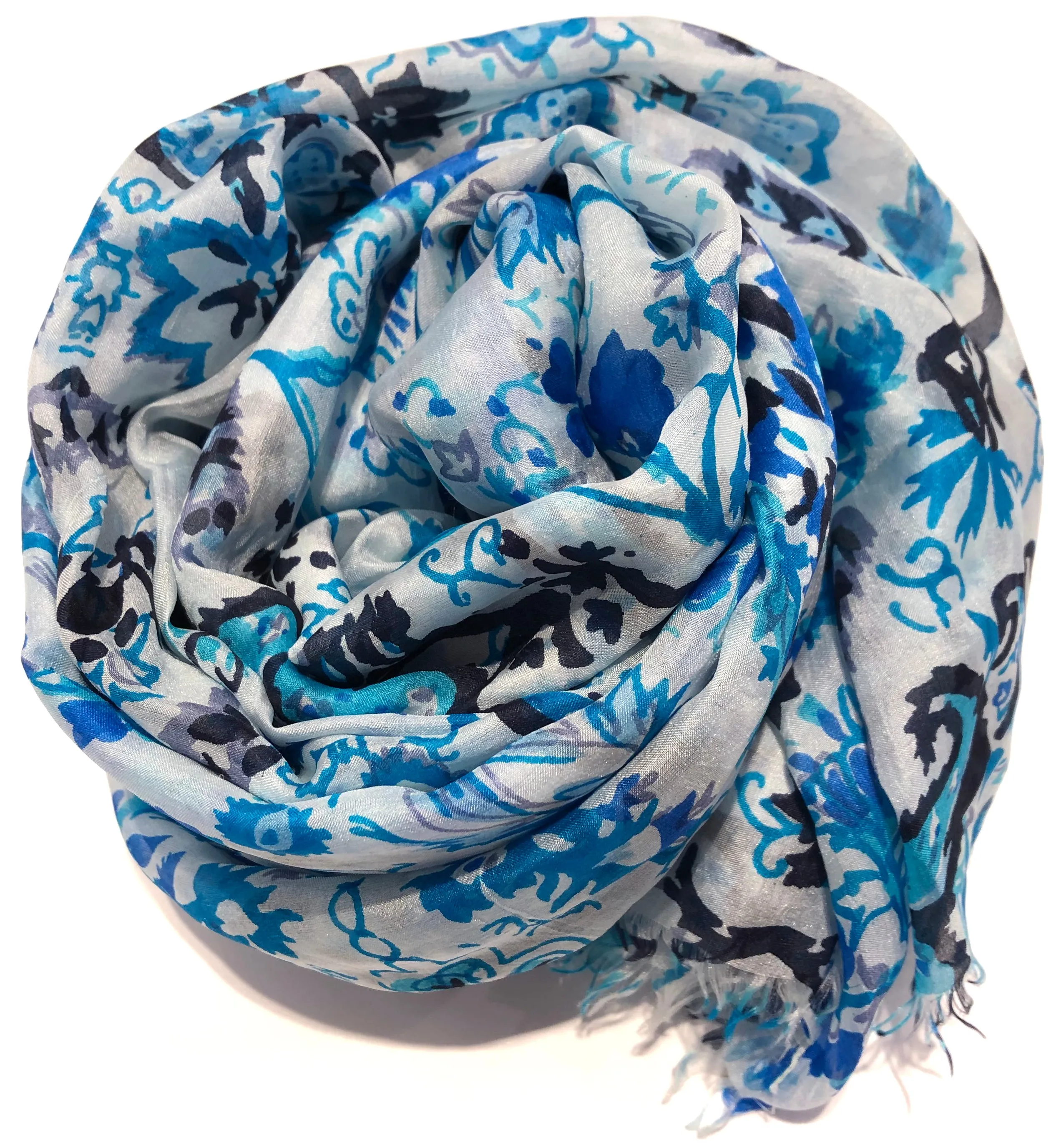 100% Natural Silk Printed XL Foulard ref-rfxlfs0021