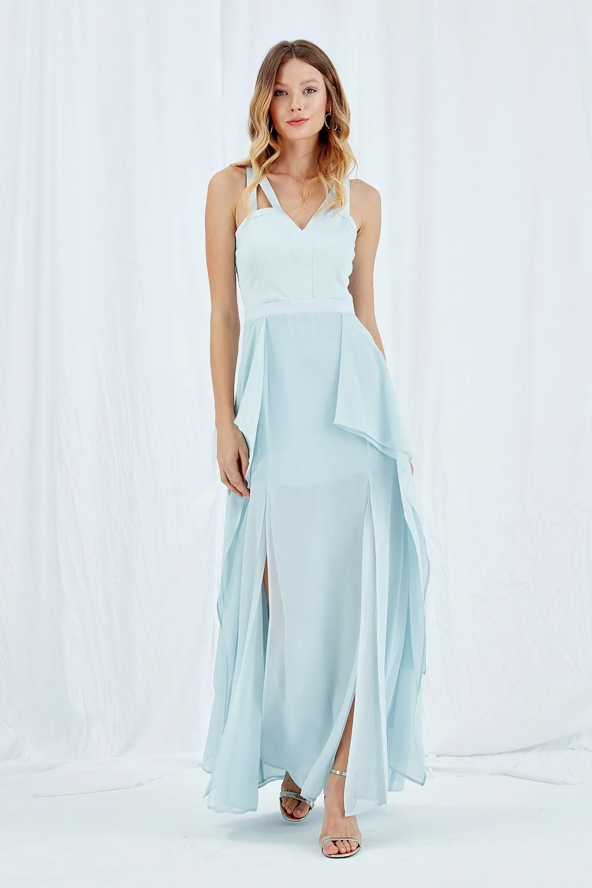 13374 Light Blue Double Slit Dress