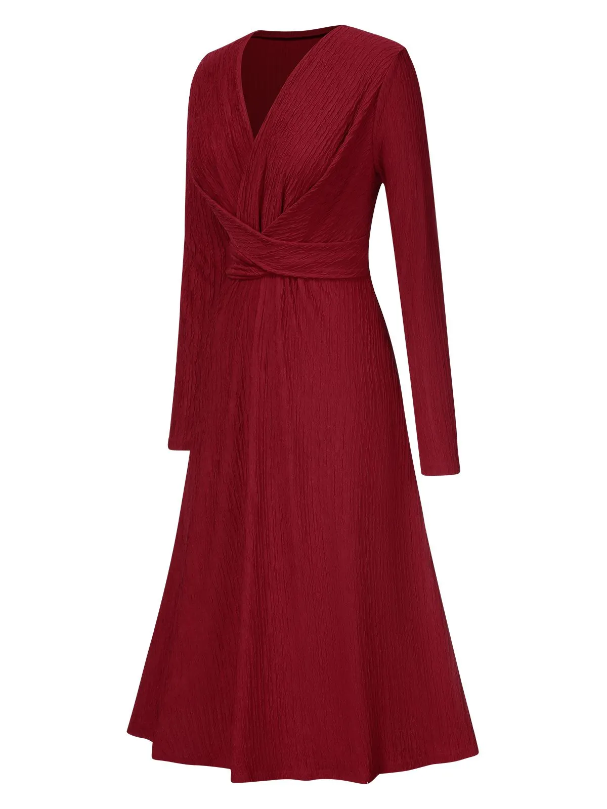 1940s V-Neck Wrap Waist A-Line Midi Dress