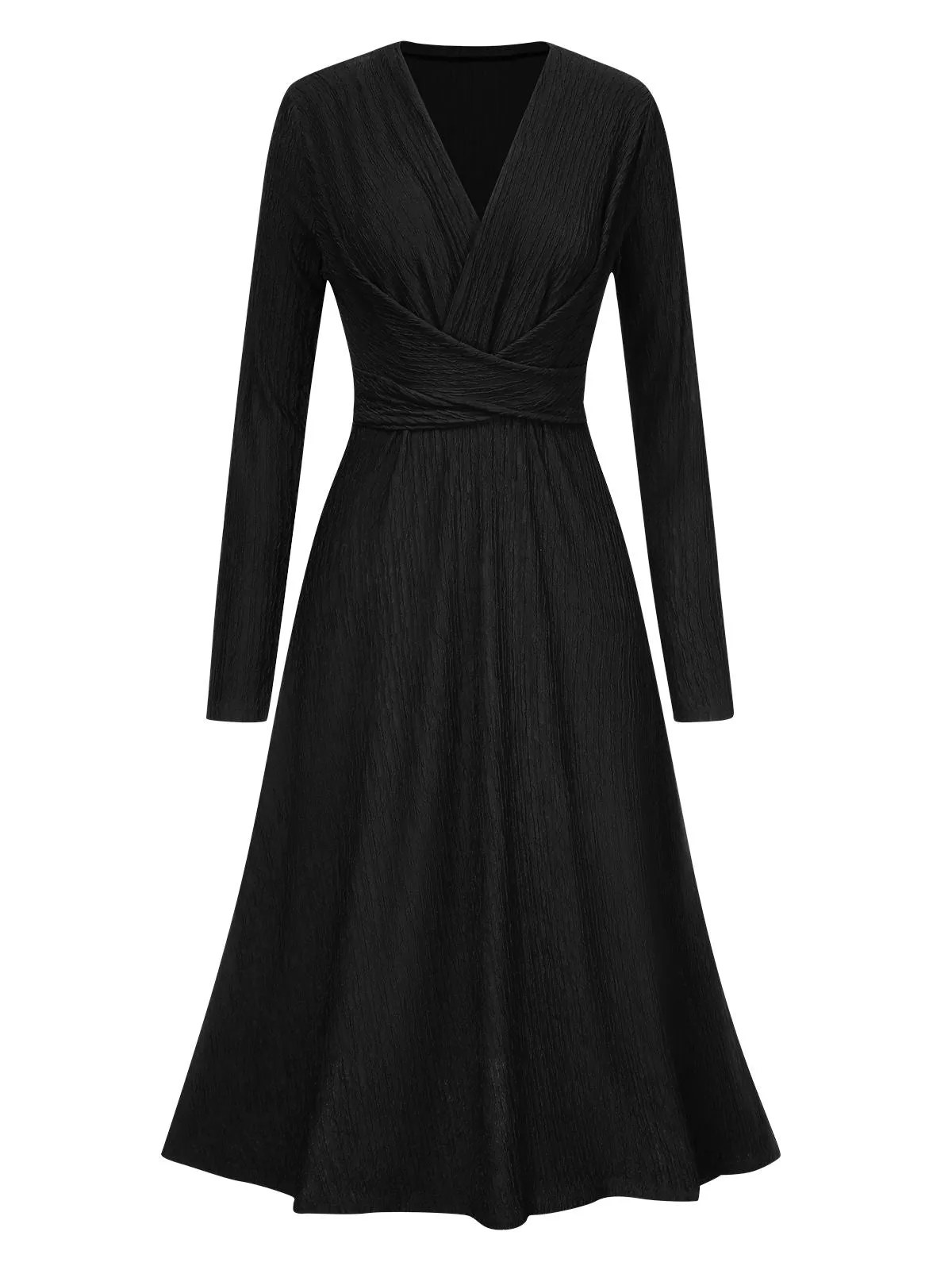 1940s V-Neck Wrap Waist A-Line Midi Dress