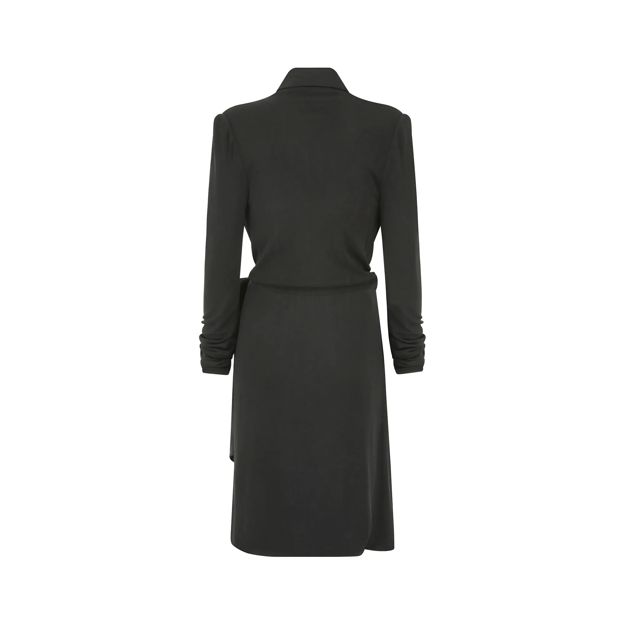 2000s Yves Saint Laurent Long Sleeve Black Jersey Wrap Dress