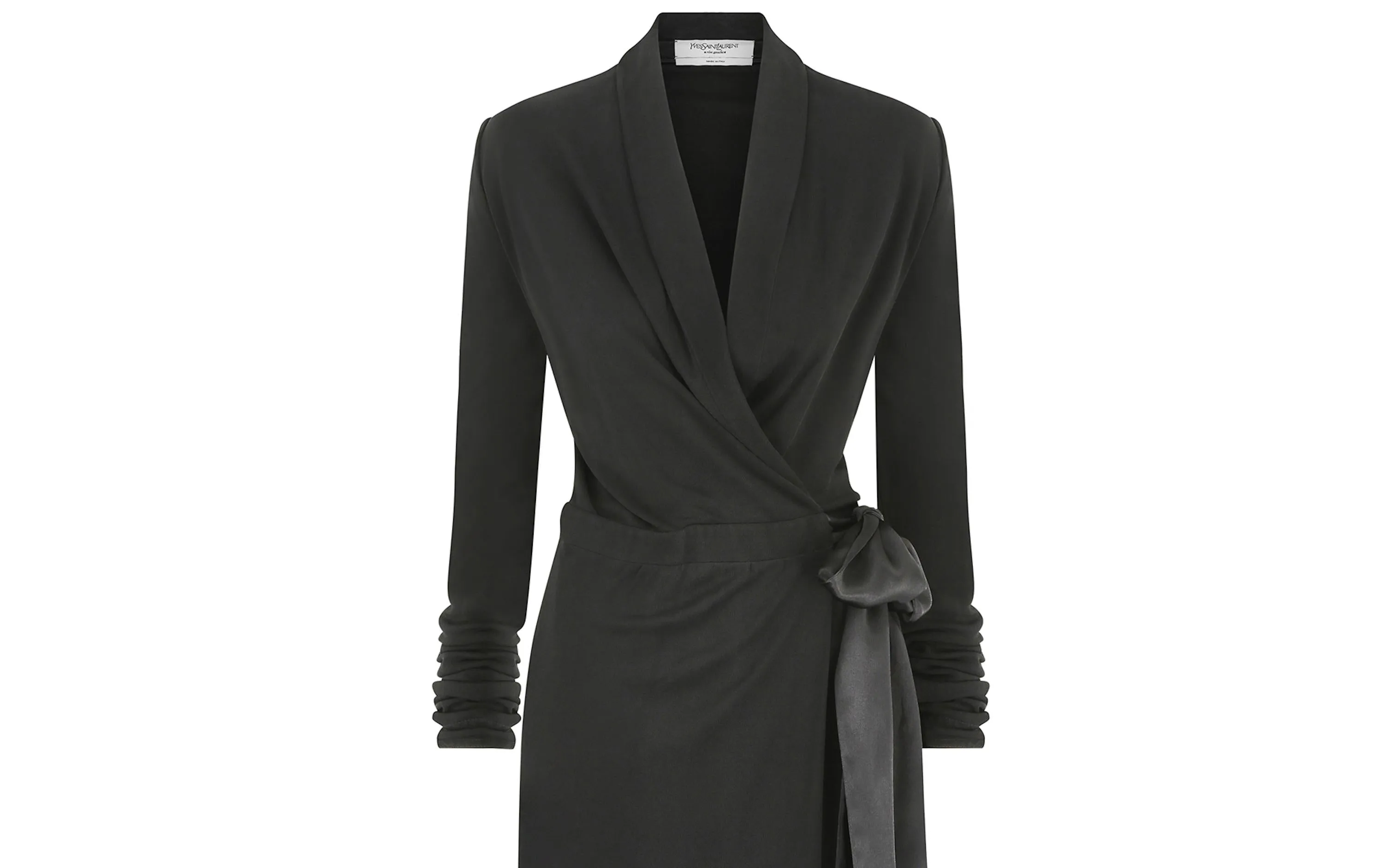 2000s Yves Saint Laurent Long Sleeve Black Jersey Wrap Dress