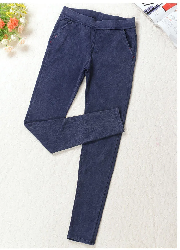 2016 New Women's Slanting Pocket Washed Jeans Leggings Pencil Pants Elastic Denim Leggings Skinny Jeans Jeggings Women Trousers