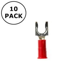 (2706) #8 Stud Red Vinyl Insulated Locking Fork Terminals 22-18AWG Wire 10 Pack