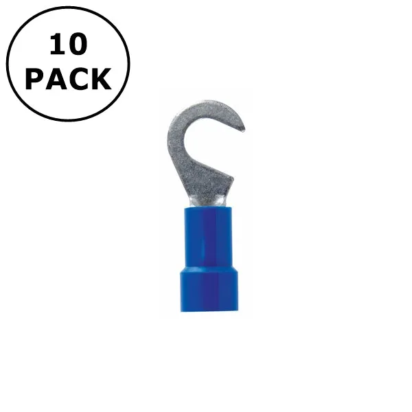 (2760) #6 Stud Blue Vinyl Insulated Hook Terminals for 16-14AWG Wire ~ 10 Pack