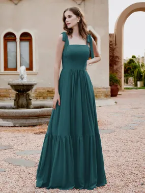 A-Line Bow Ruffle Sleeveless Chiffon Dress Peacock Plus Size