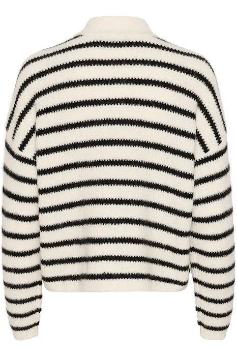 AlphaGZ Short Cardigan - Ivory Black Striped