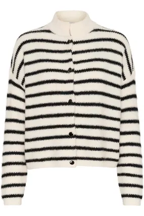 AlphaGZ Short Cardigan - Ivory Black Striped