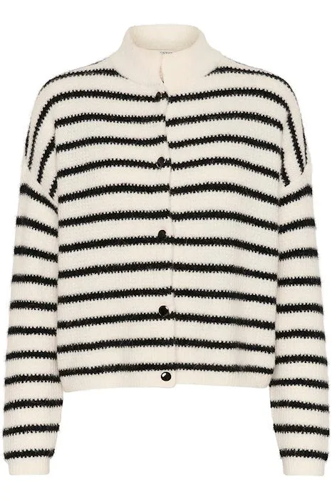 AlphaGZ Short Cardigan - Ivory Black Striped