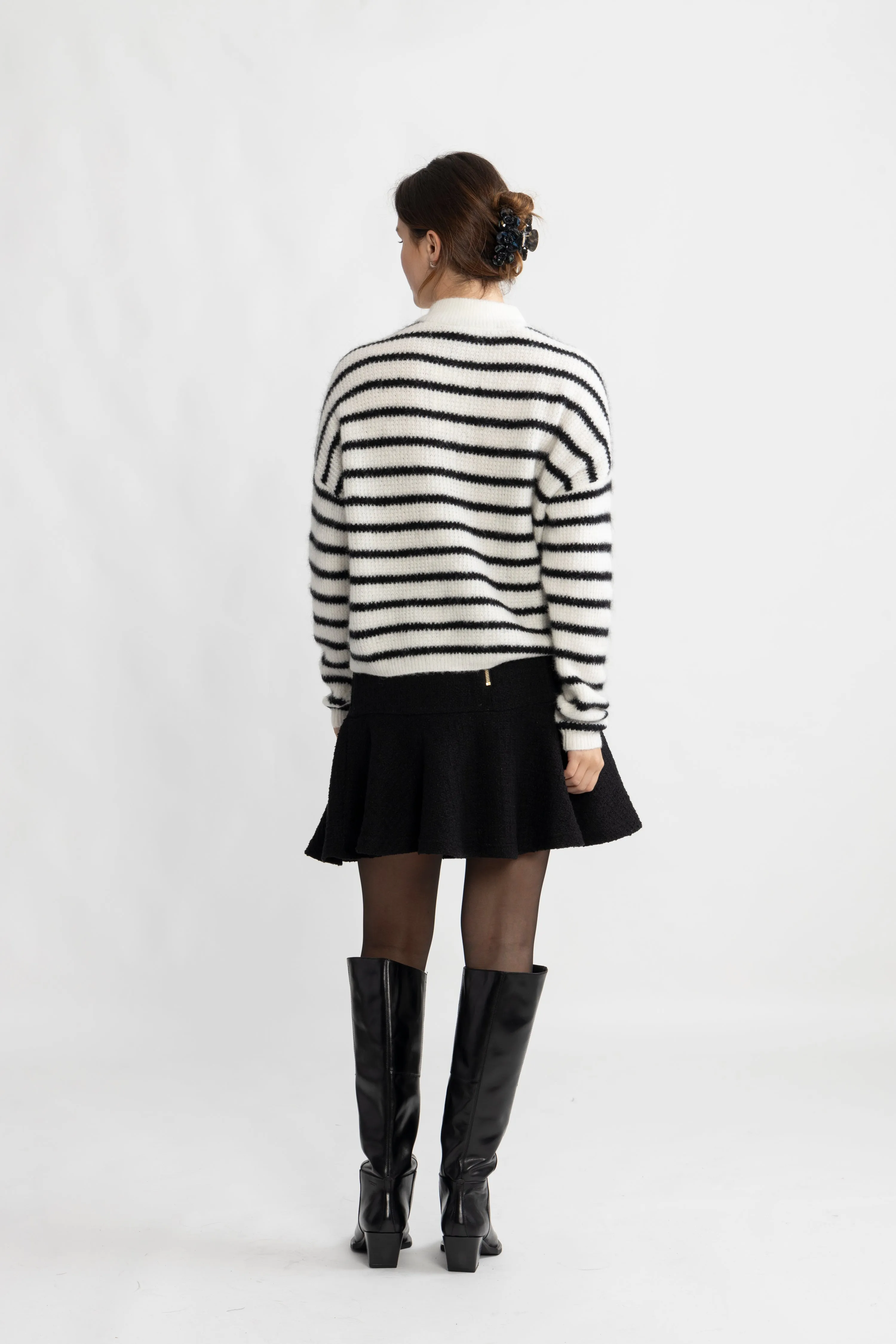 AlphaGZ Short Cardigan - Ivory Black Striped