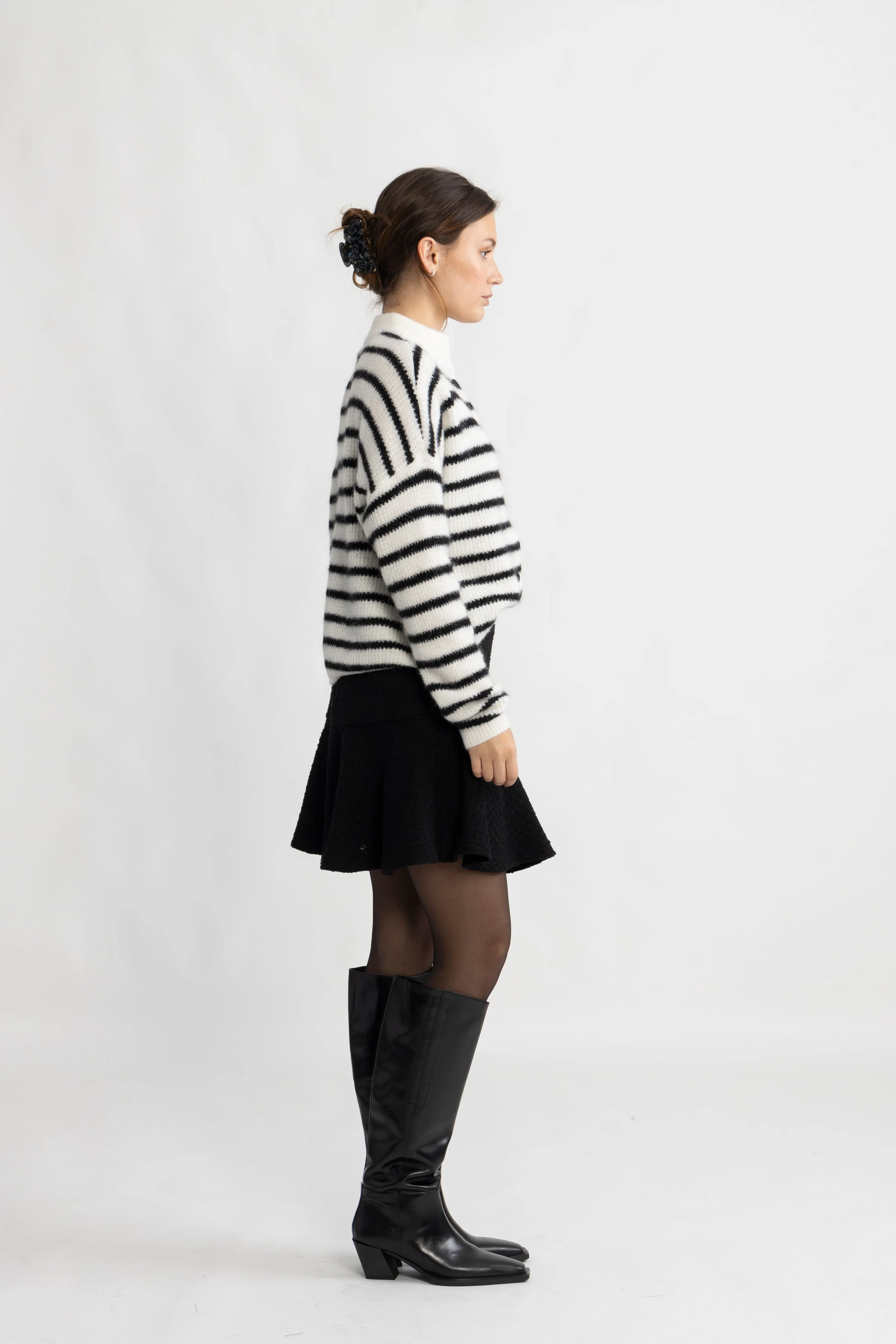 AlphaGZ Short Cardigan - Ivory Black Striped