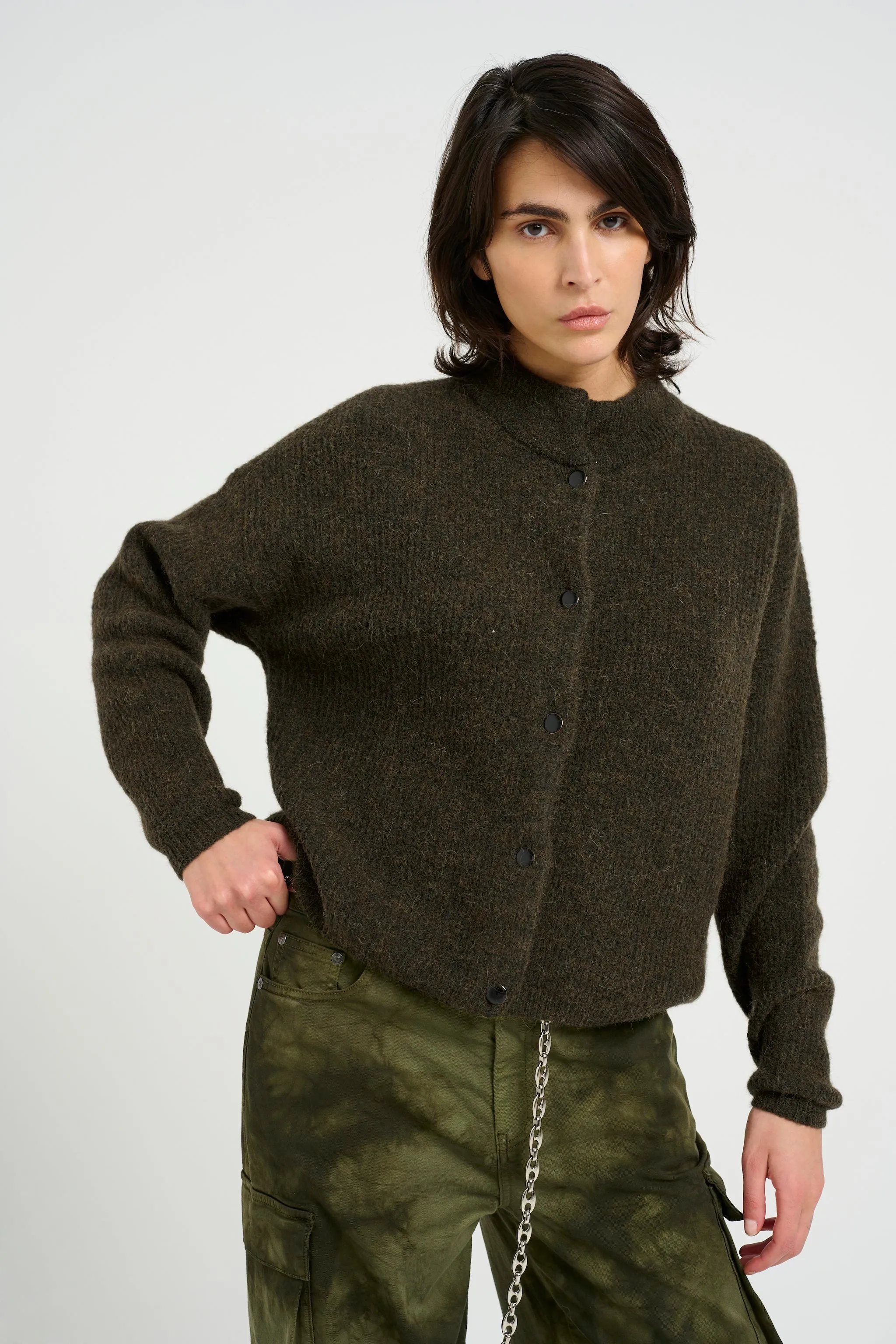 AlphaGZ Short Cardigan - Olive Melange