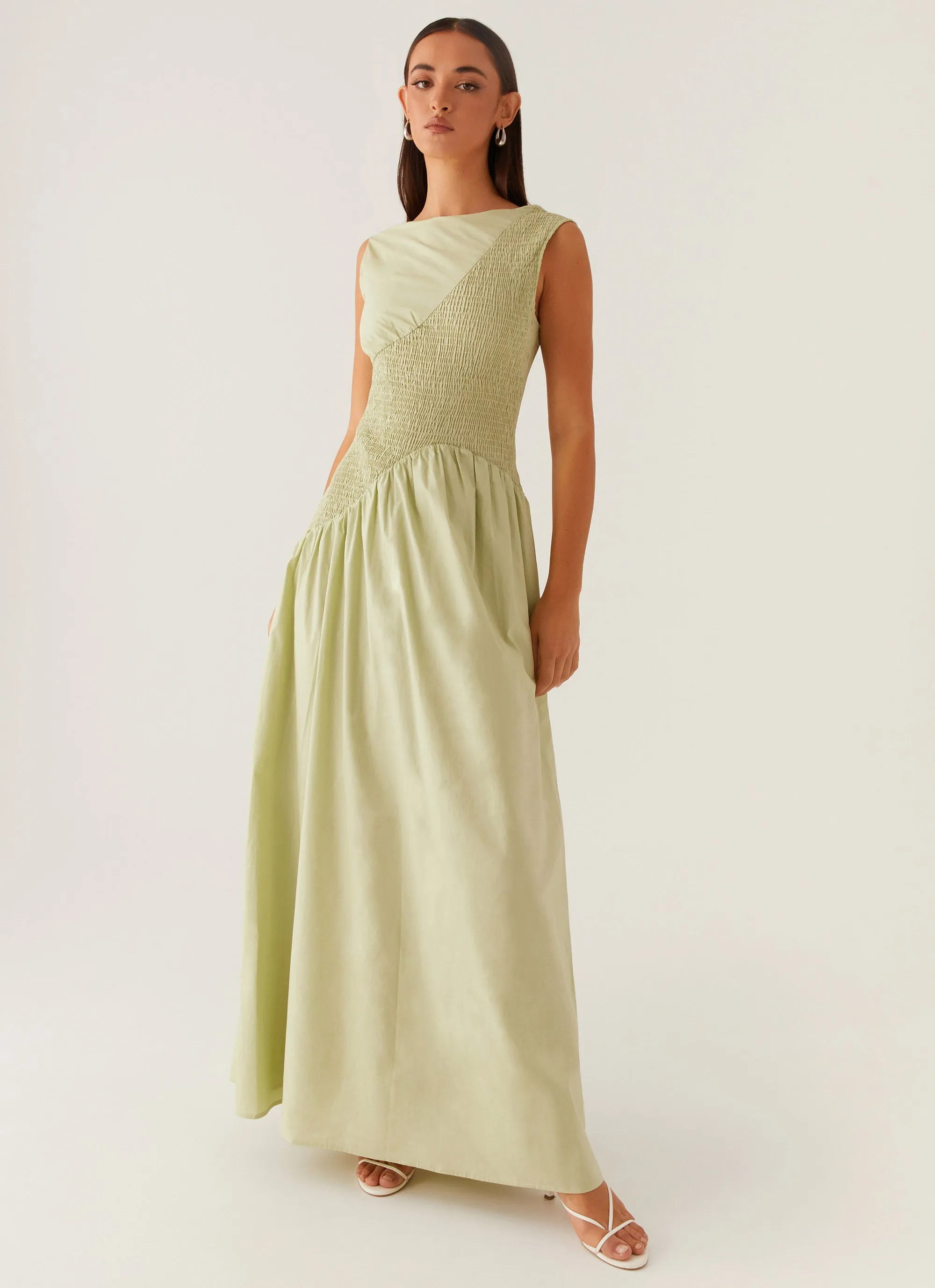 Altitude Shirred Maxi Dress - Pastel Green