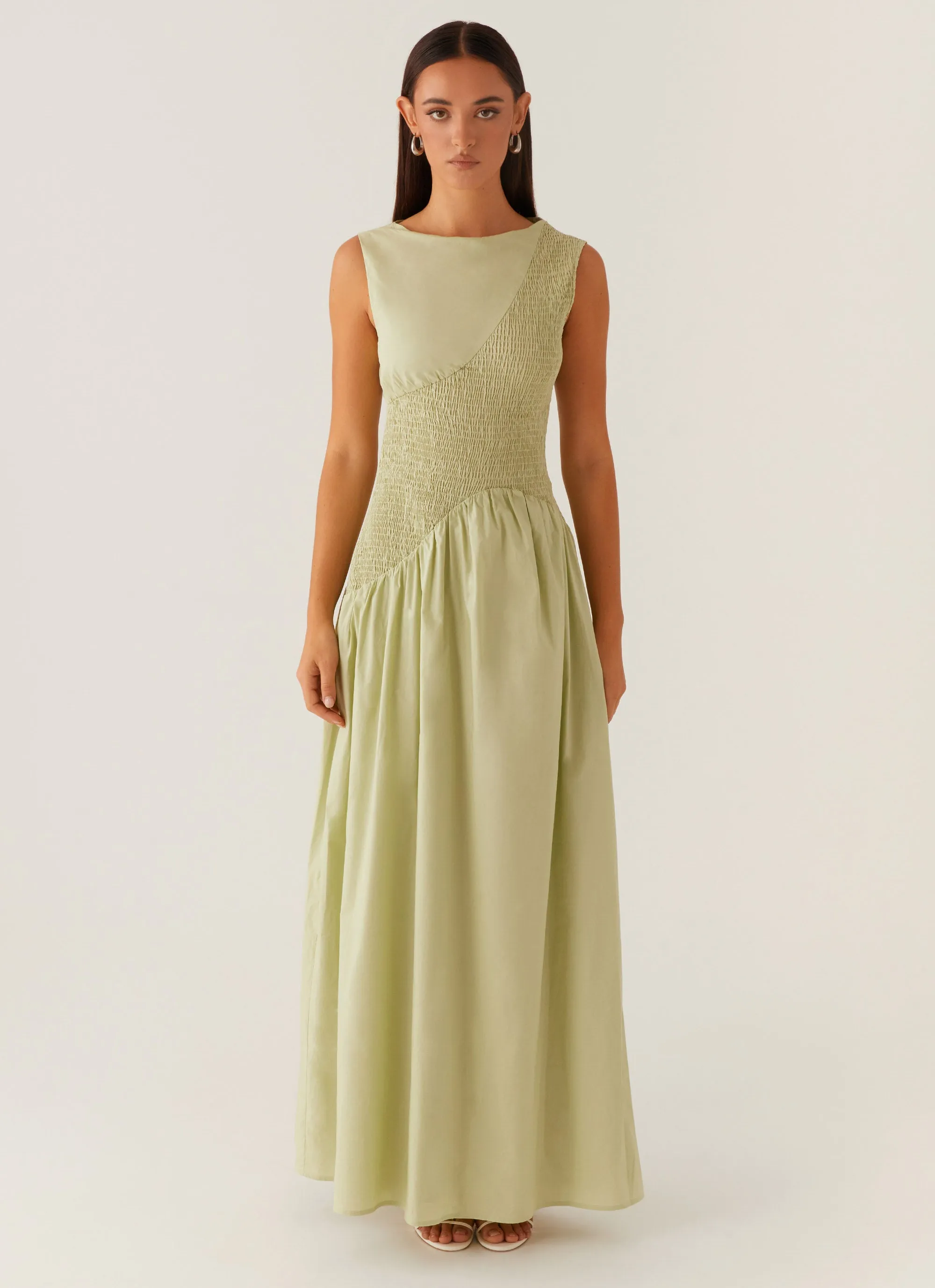 Altitude Shirred Maxi Dress - Pastel Green