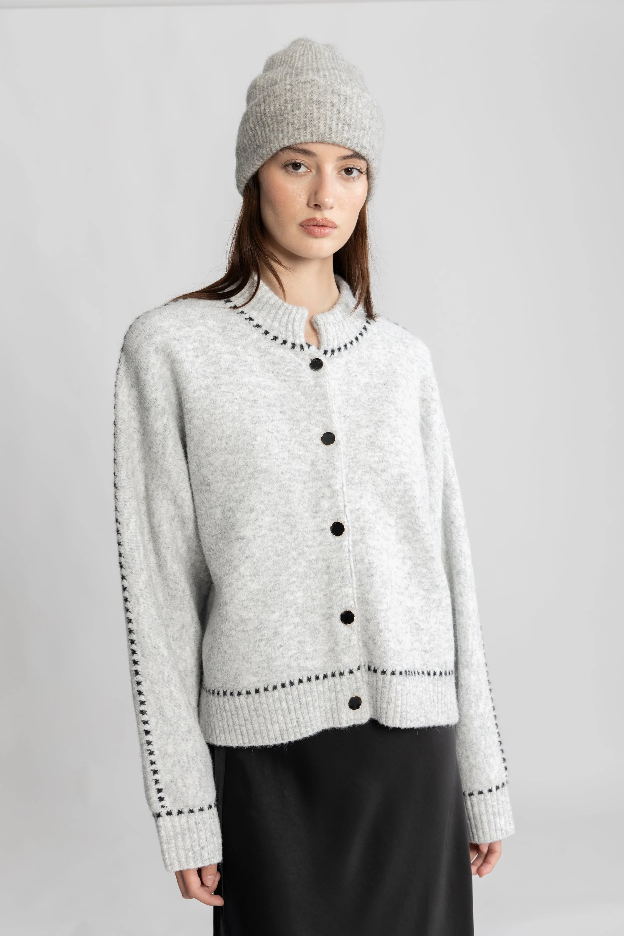 Amalie Stitch Cardigan - Light Grey Melange