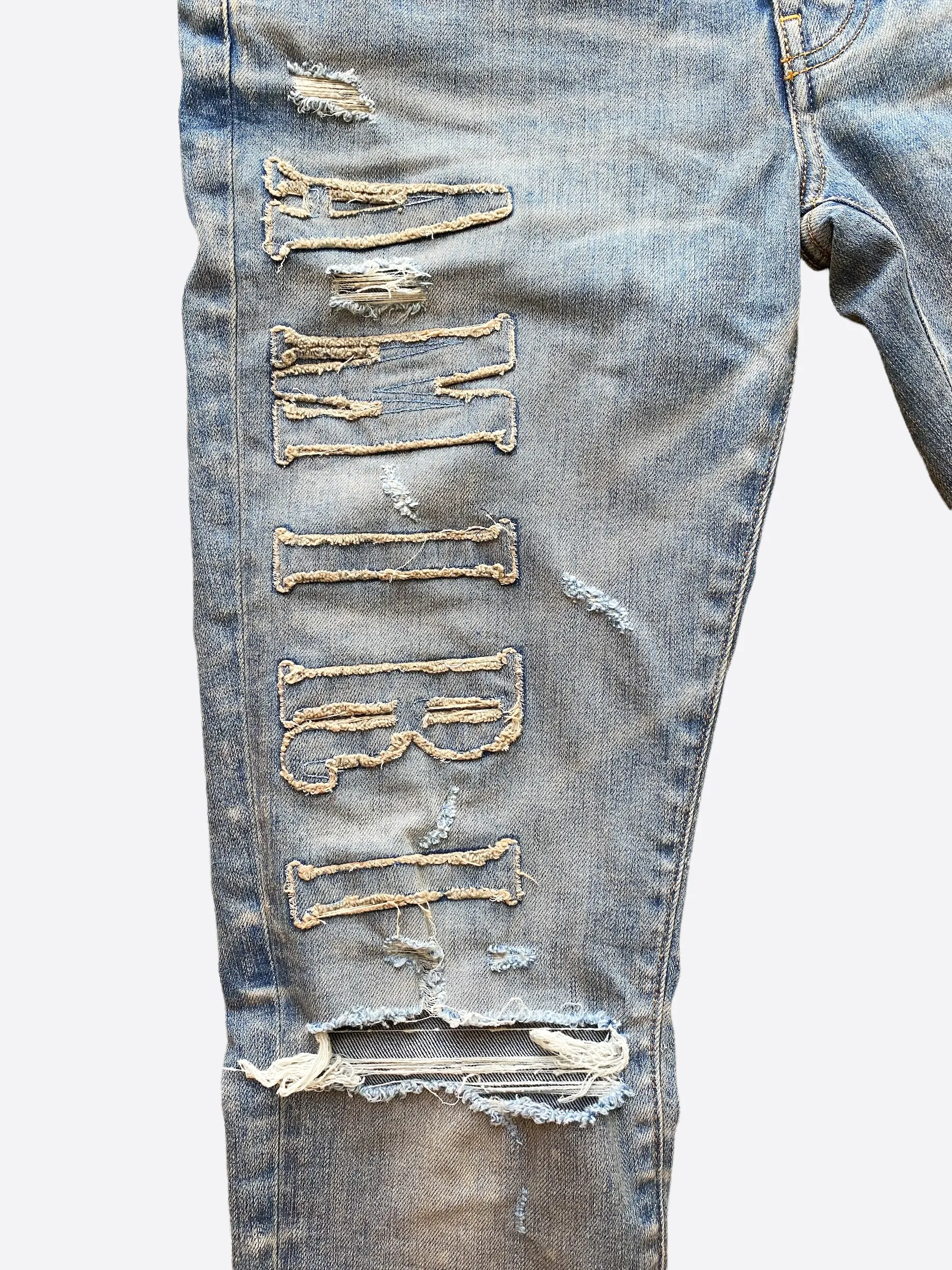 Amiri Logo Applique Blue Distressed Denim