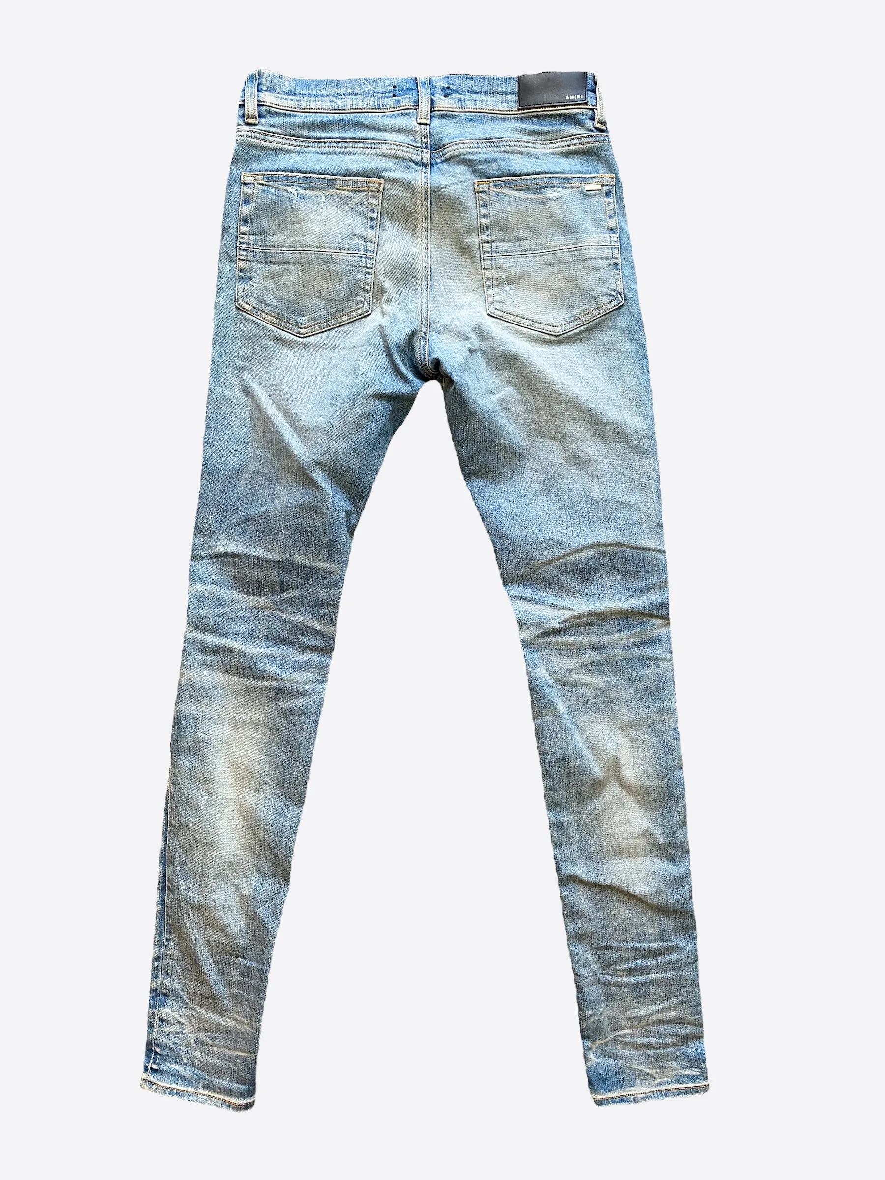 Amiri Logo Applique Blue Distressed Denim