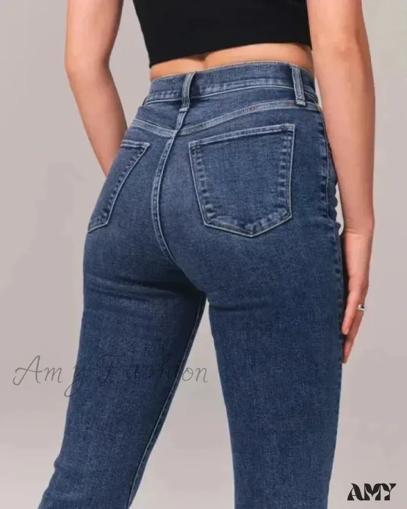 Amy Fashion - Flare Vintage Ladies Fashion Stretch Pocket Plus Size Wide Denim Jean