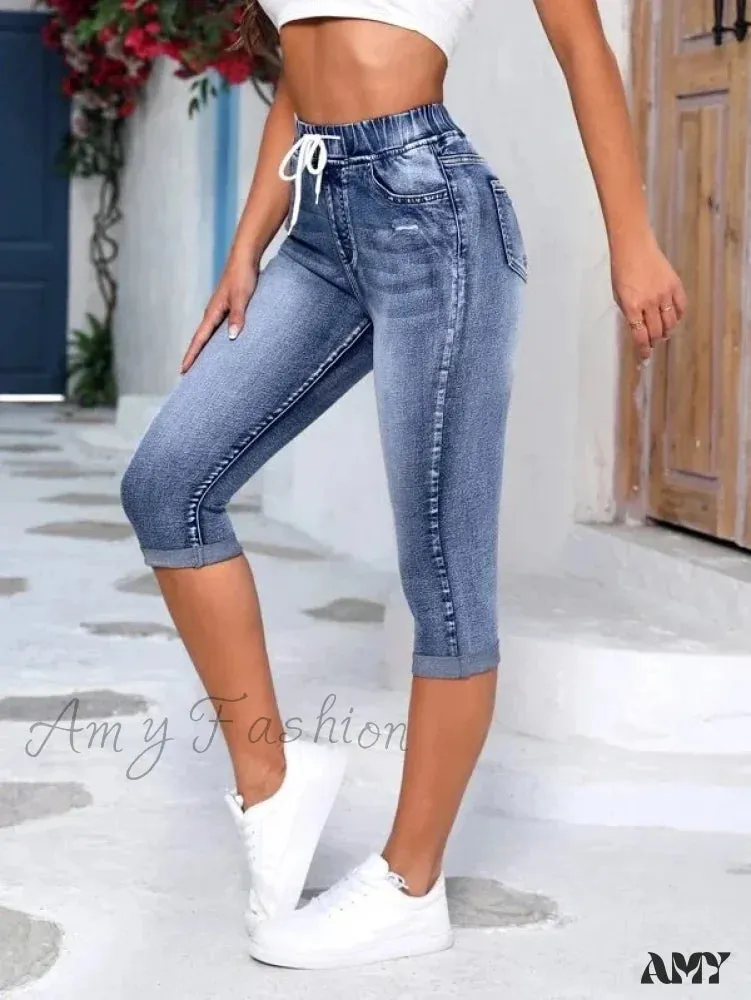 Amy Fashion - High Stretch Skinny Elastic Calf-Length Casual Fashion Female New Jean