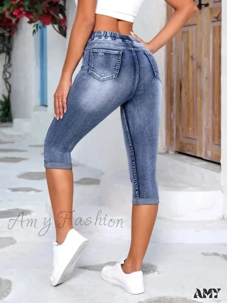 Amy Fashion - High Stretch Skinny Elastic Calf-Length Casual Fashion Female New Jean