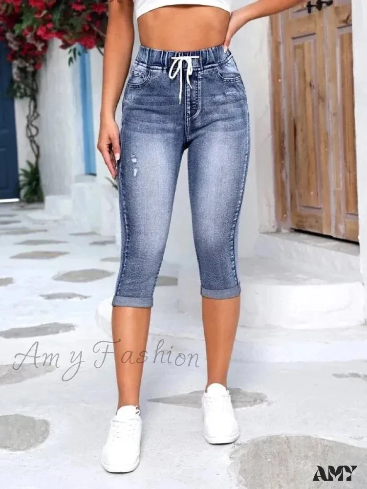 Amy Fashion - High Stretch Skinny Elastic Calf-Length Casual Fashion Female New Jean