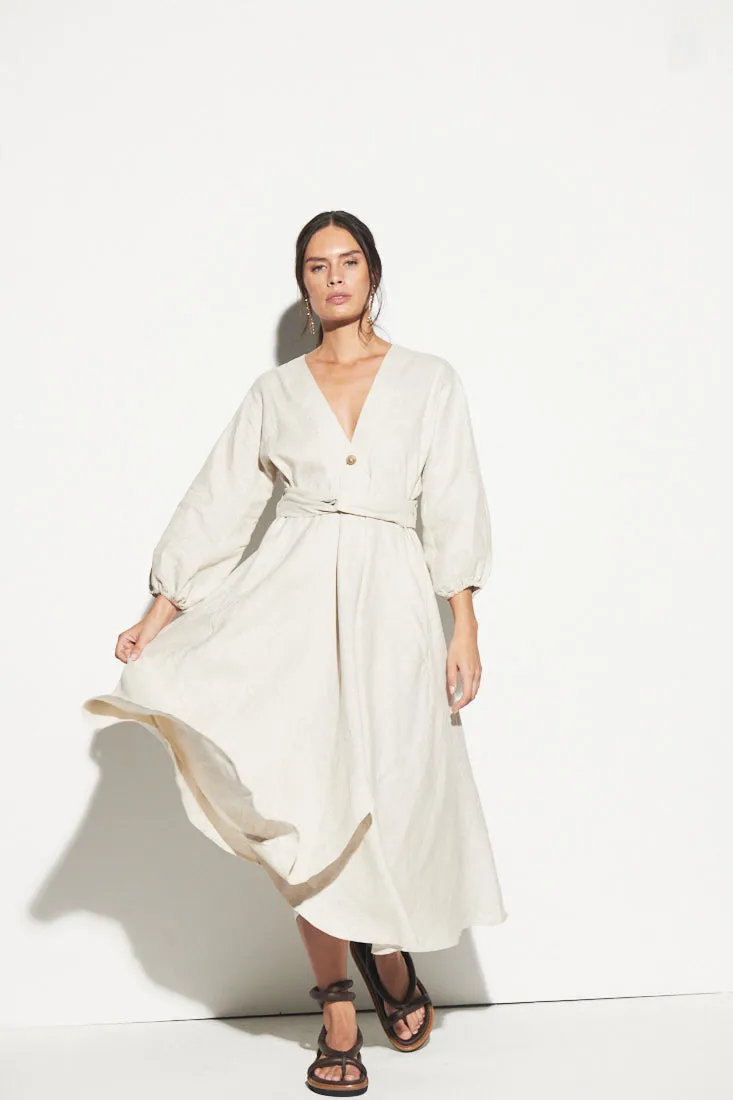 ANNEKE WRAP MIDI DRESS NATURAL