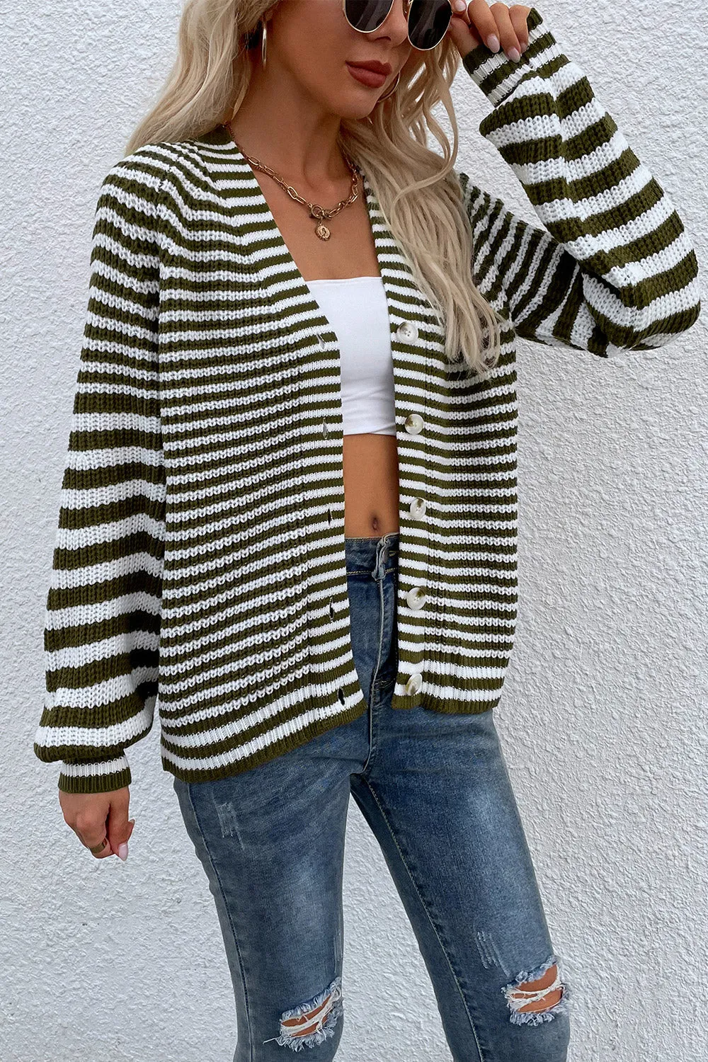 *APP EXCLUSIVE* Striped Vneck Button-Down Cardigan