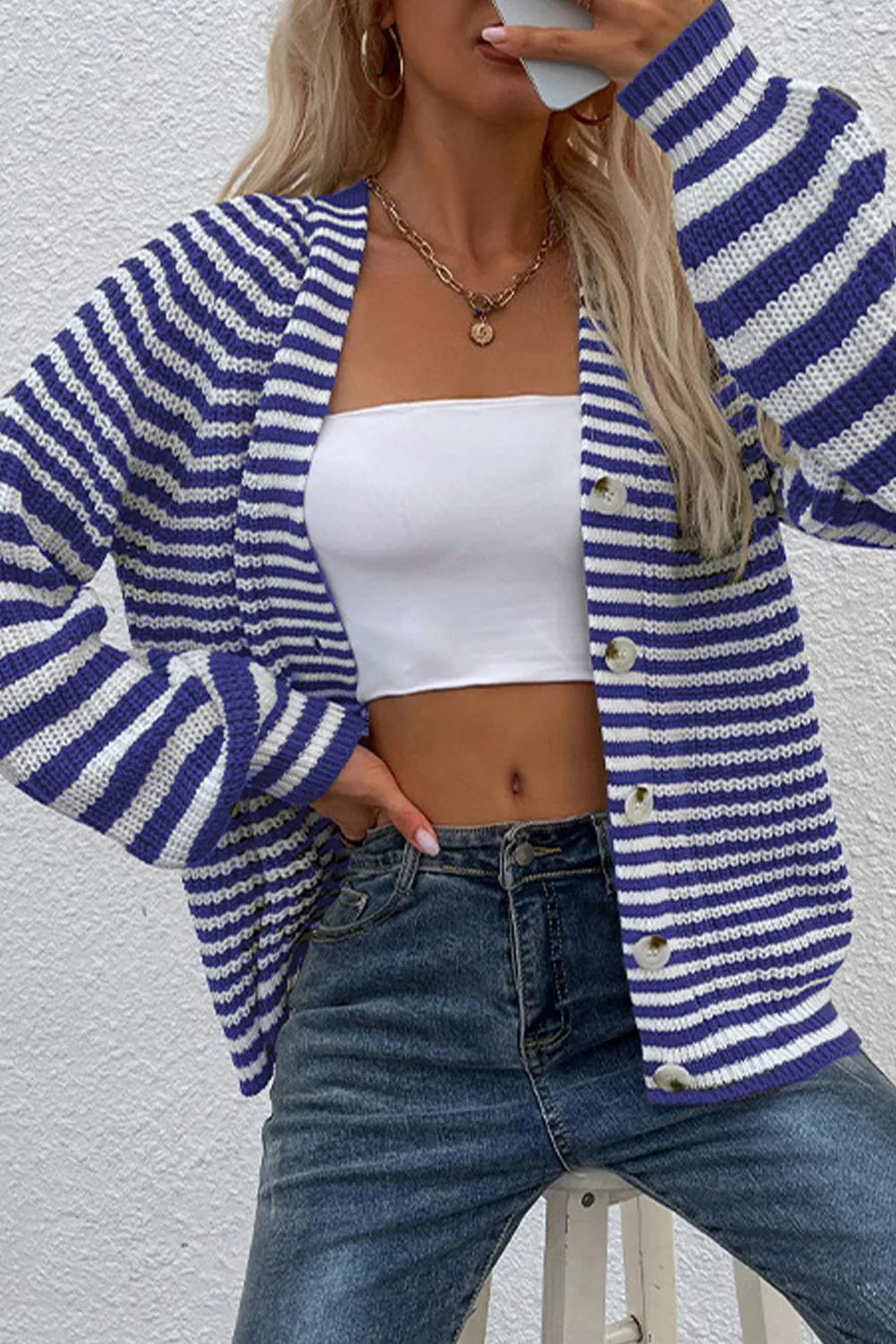 *APP EXCLUSIVE* Striped Vneck Button-Down Cardigan