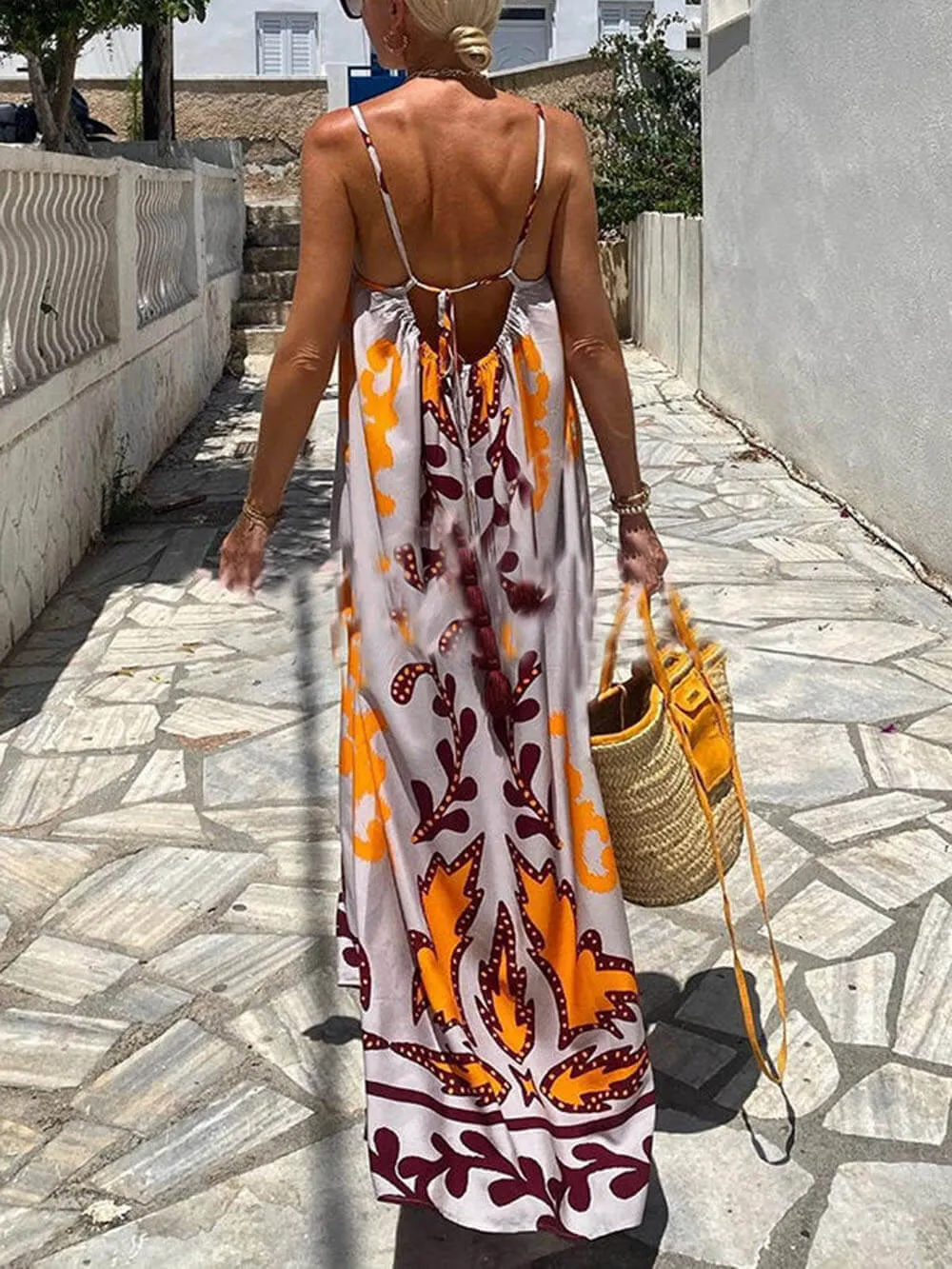 Artemis Delight - Ethnic Print Spaghetti Strap Maxi Dress