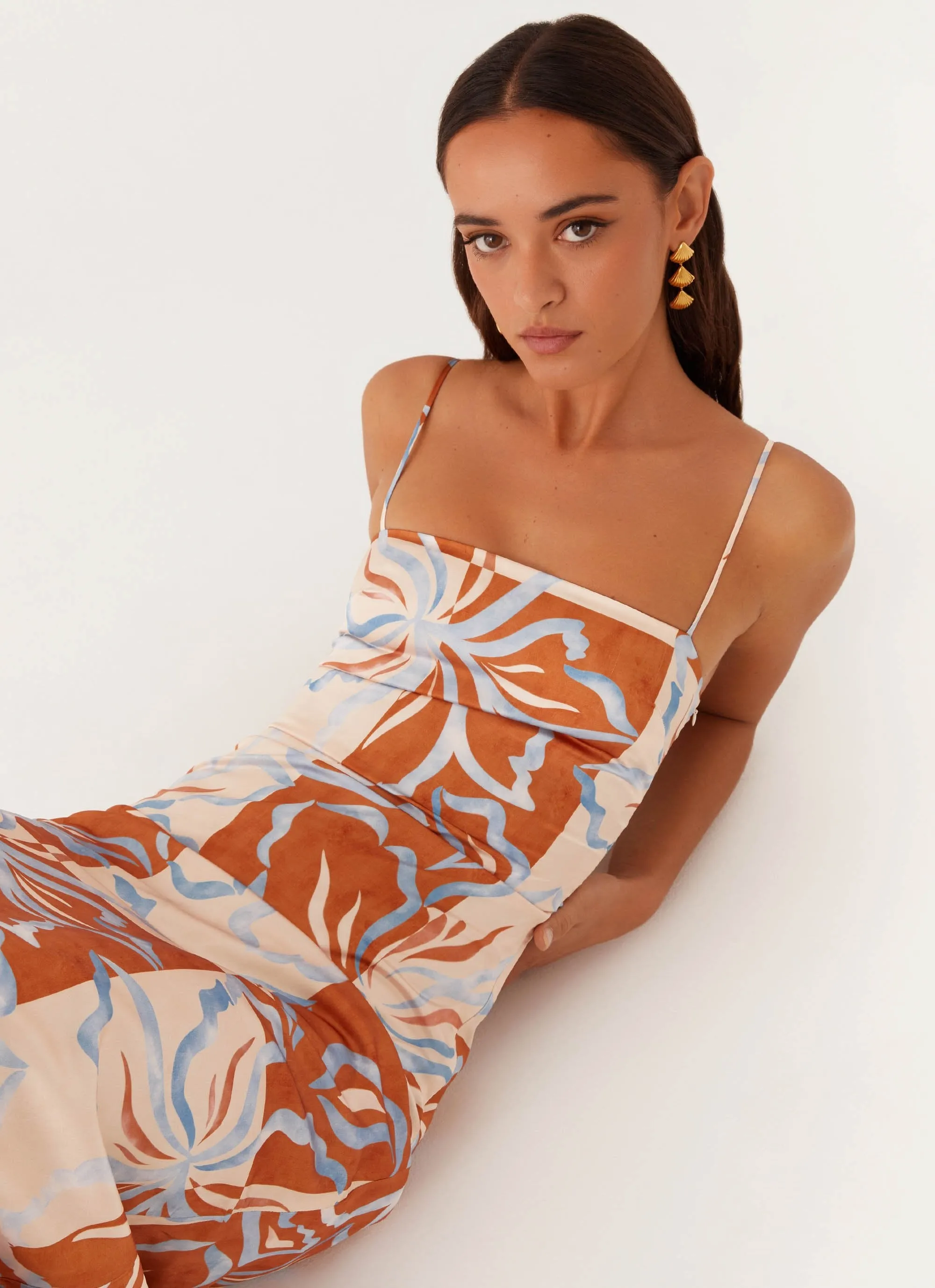 Aster Bloom Maxi Dress - Orange Blue Floral