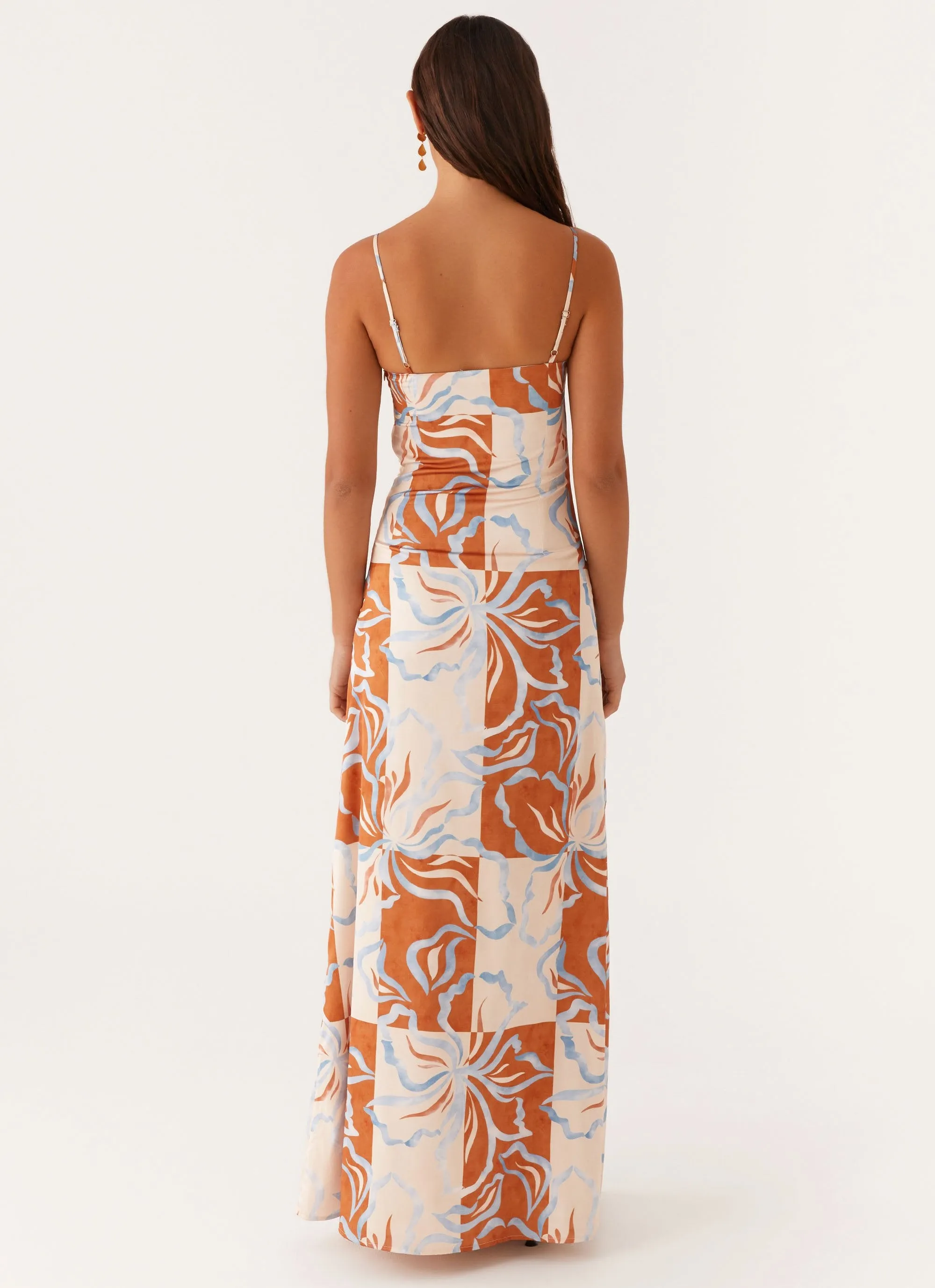 Aster Bloom Maxi Dress - Orange Blue Floral