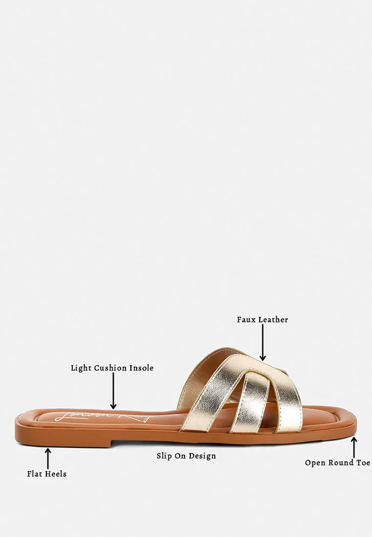 Aura Faux Leather Flat Sandals