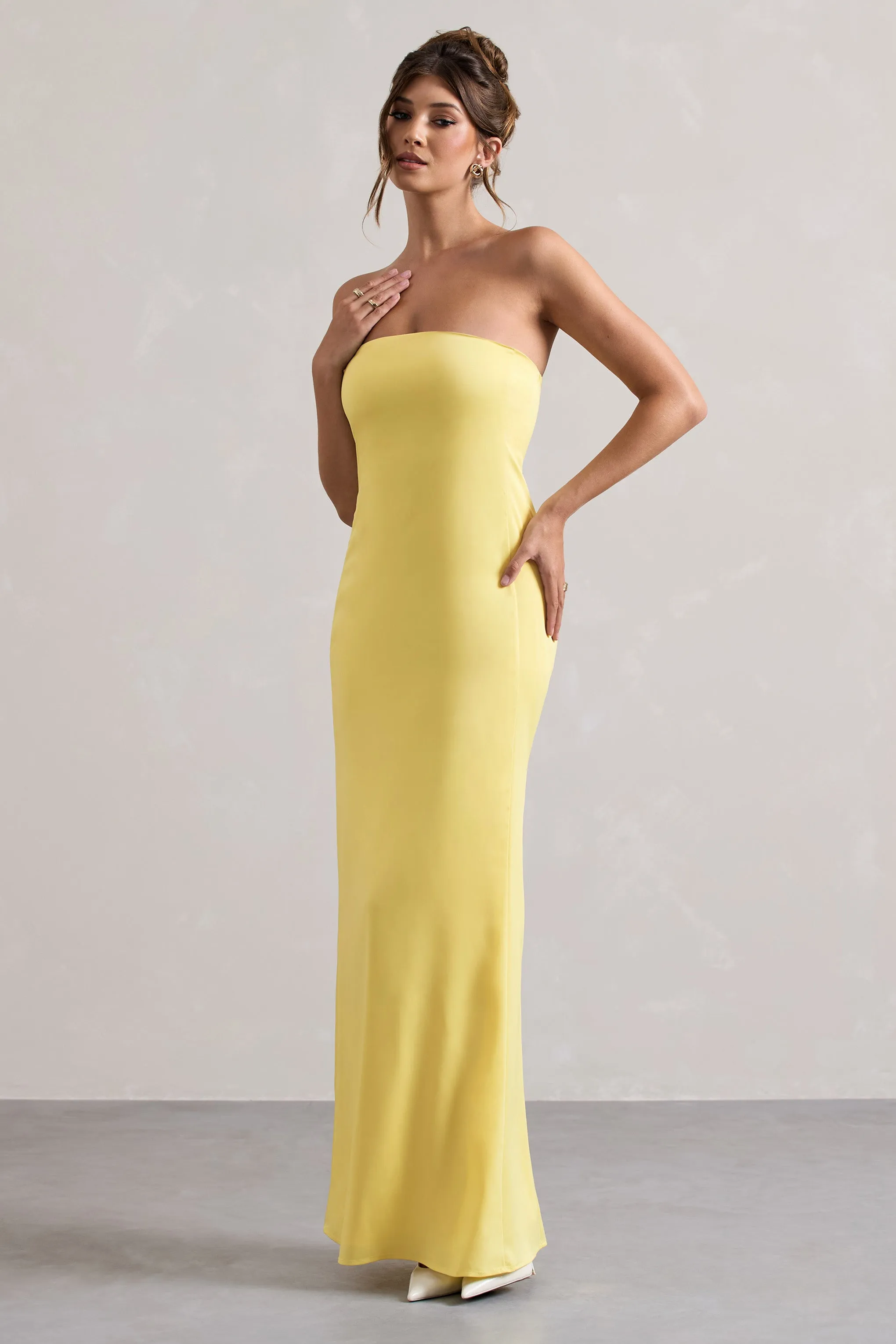 Azra | Lemon Satin Bandeau Maxi Dress