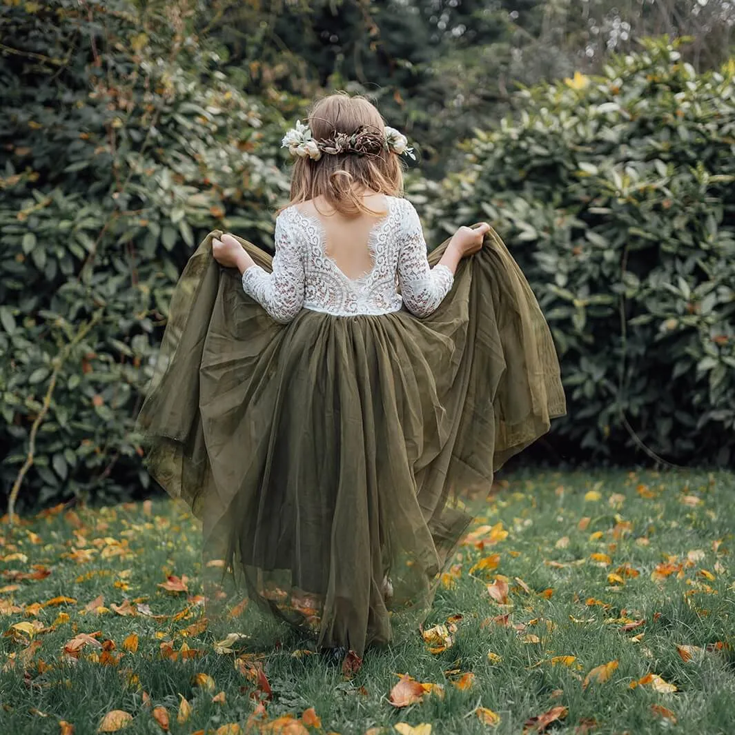 Baby Bohemian Classic Long Sleeve Dress - Olive Green