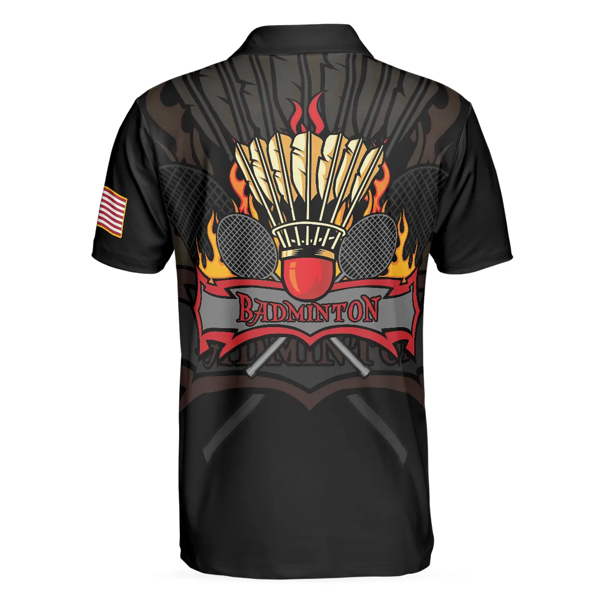 Badminton Flame Short Sleeve Polo Shirt, Black Theme American Flag Badminton Polo Shirt, Best Badminton Shirt For Men