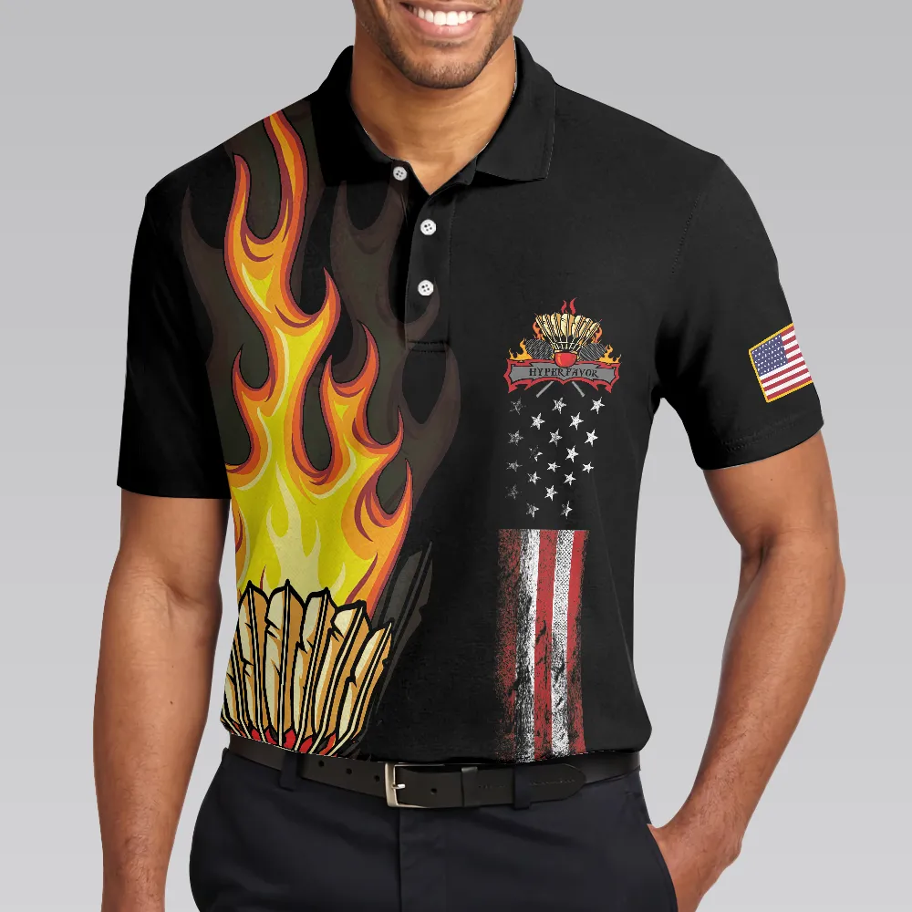 Badminton Flame Short Sleeve Polo Shirt, Black Theme American Flag Badminton Polo Shirt, Best Badminton Shirt For Men