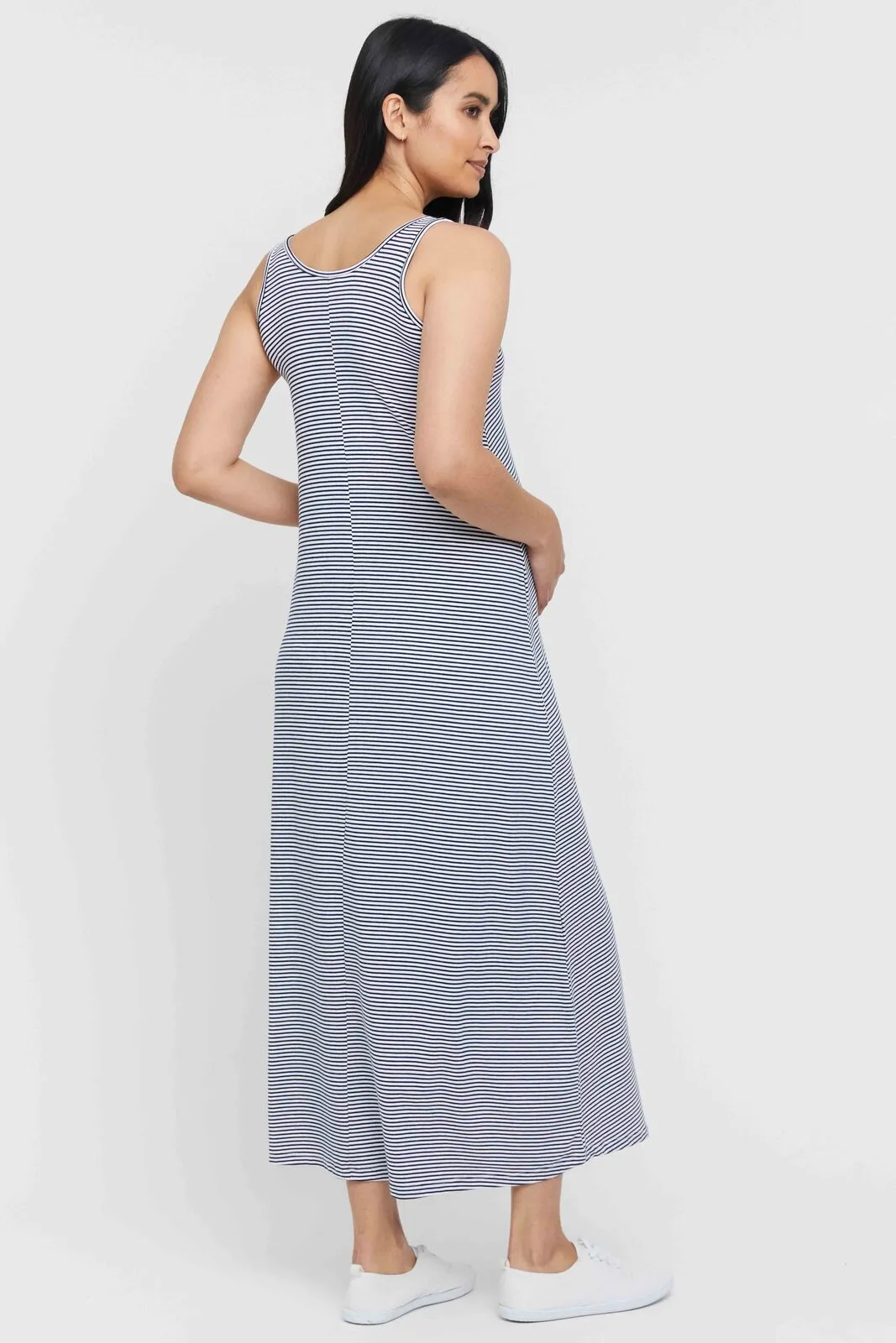 Bamboo Maxi Maternity Dress - Thin Stripe