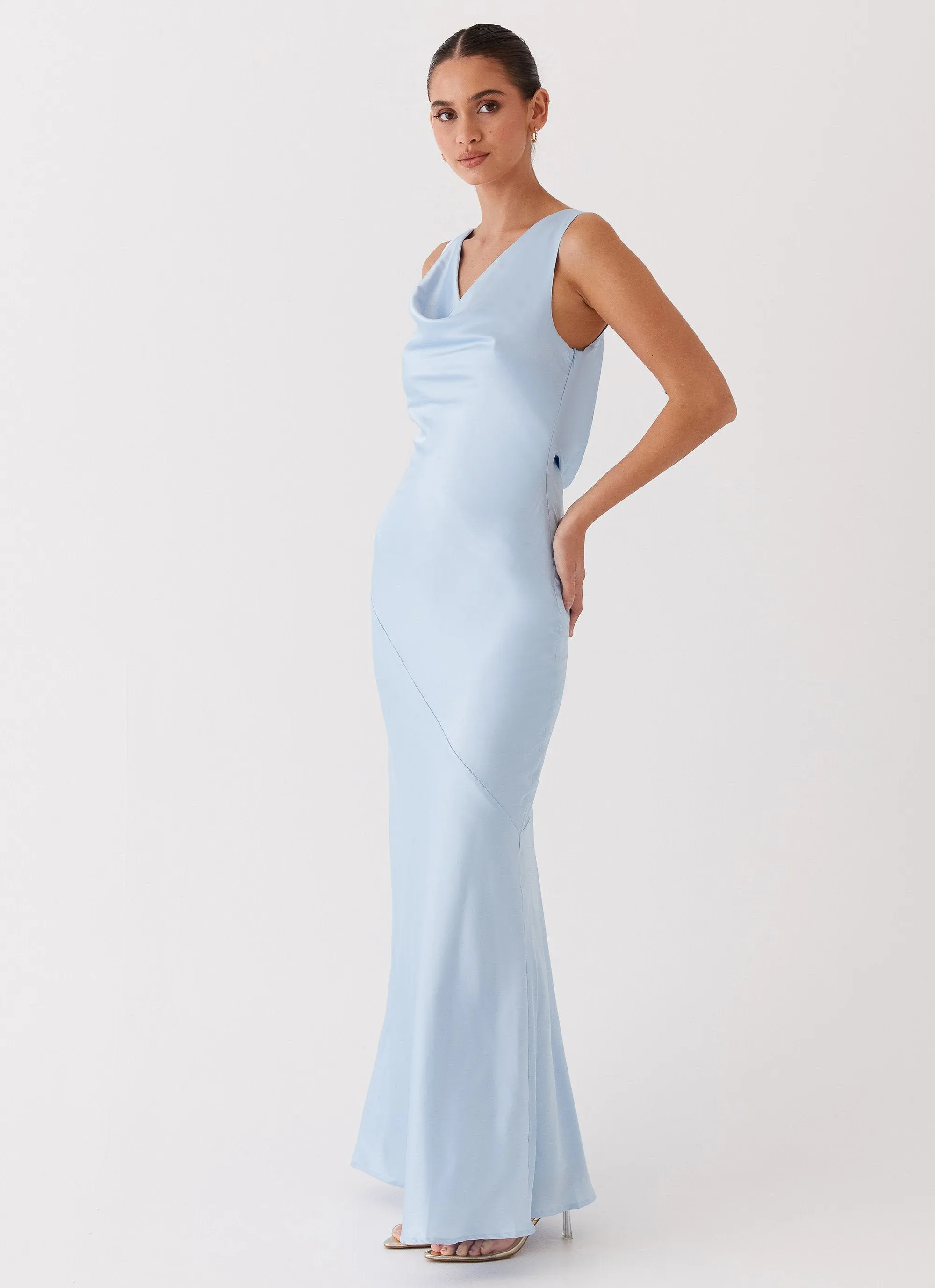 Be Mine Satin Maxi Dress - Blue