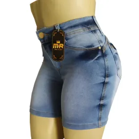 Bermuda Jeans Meia Coxa Feminina Cintura Alta Lycra