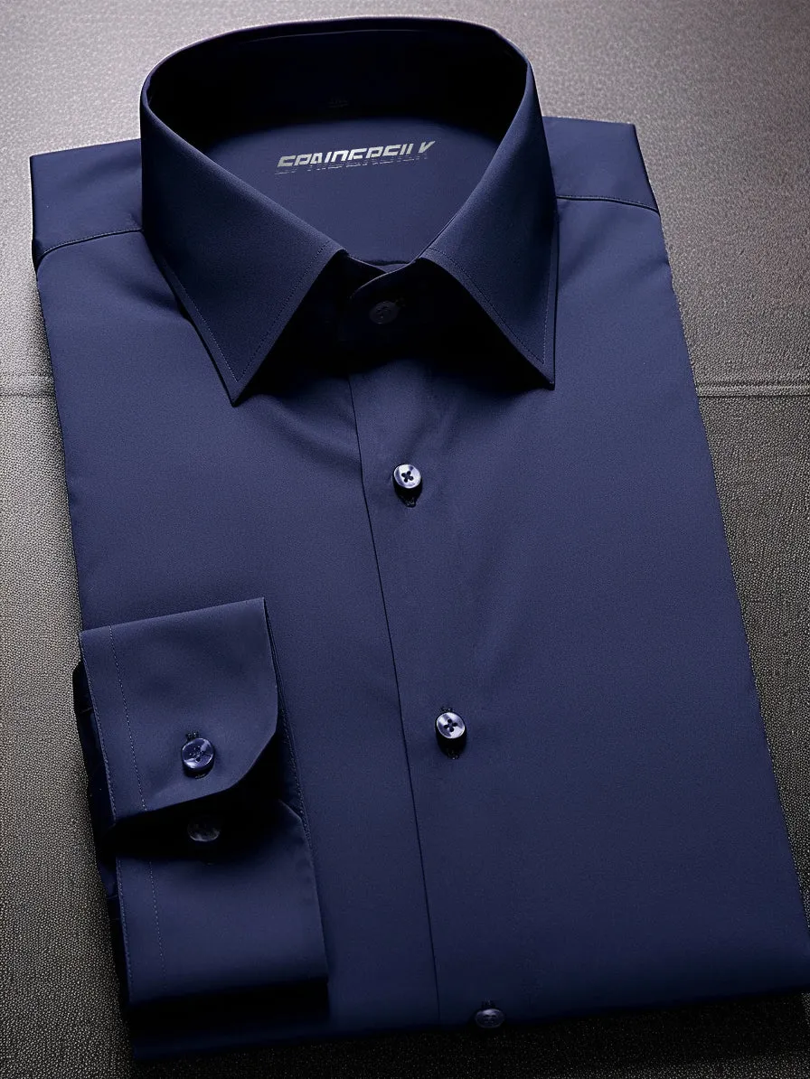 BIG & TALL Super Stretchy Anti-Wrinkle Solid Athleisure Navy Men' Dress Shirt