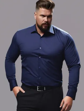 BIG & TALL Super Stretchy Anti-Wrinkle Solid Athleisure Navy Men' Dress Shirt