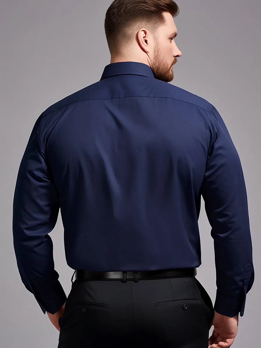 BIG & TALL Super Stretchy Anti-Wrinkle Solid Athleisure Navy Men' Dress Shirt