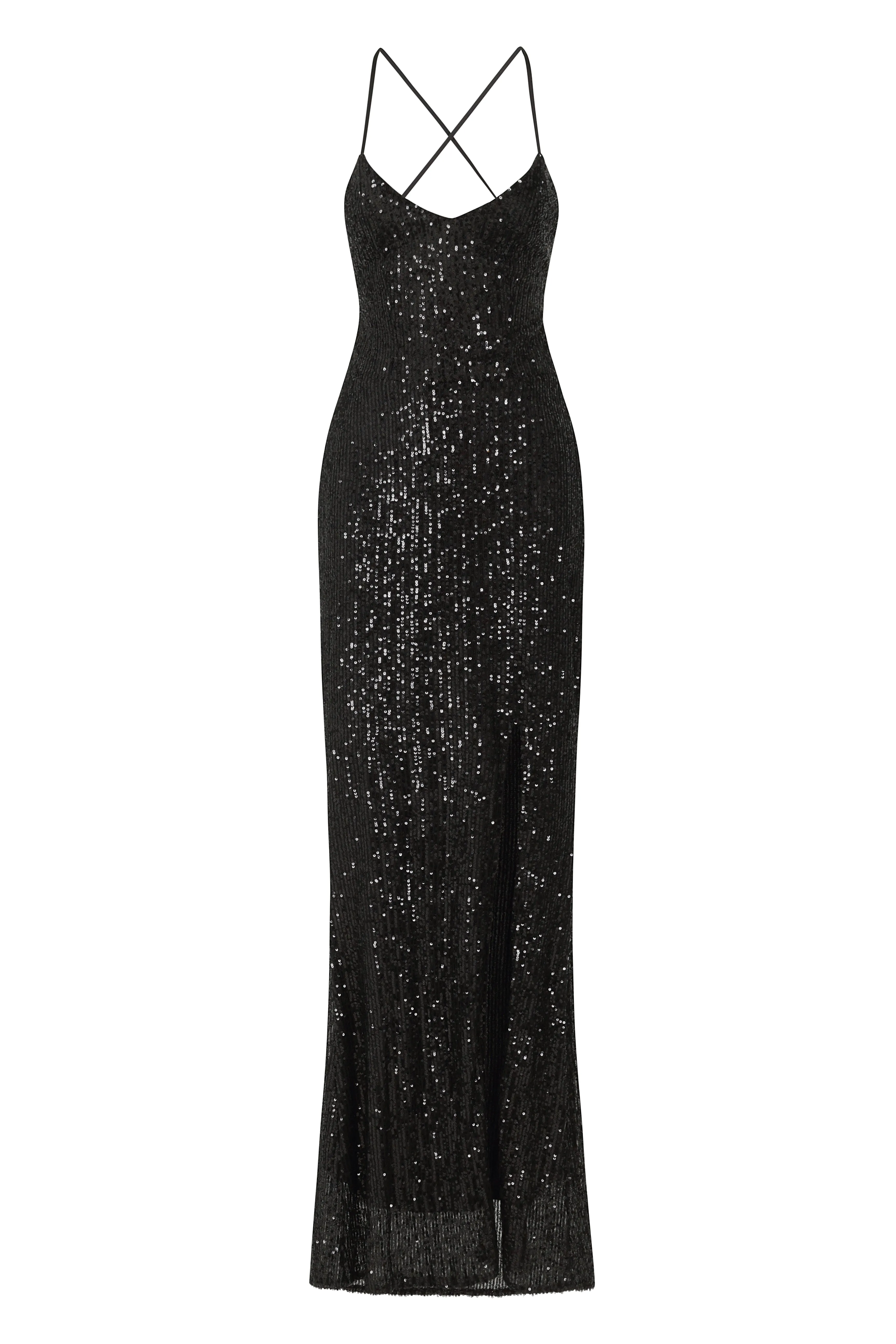 Big Dreams Black Tie Back Sequin Plunge Slit Maxi Dress