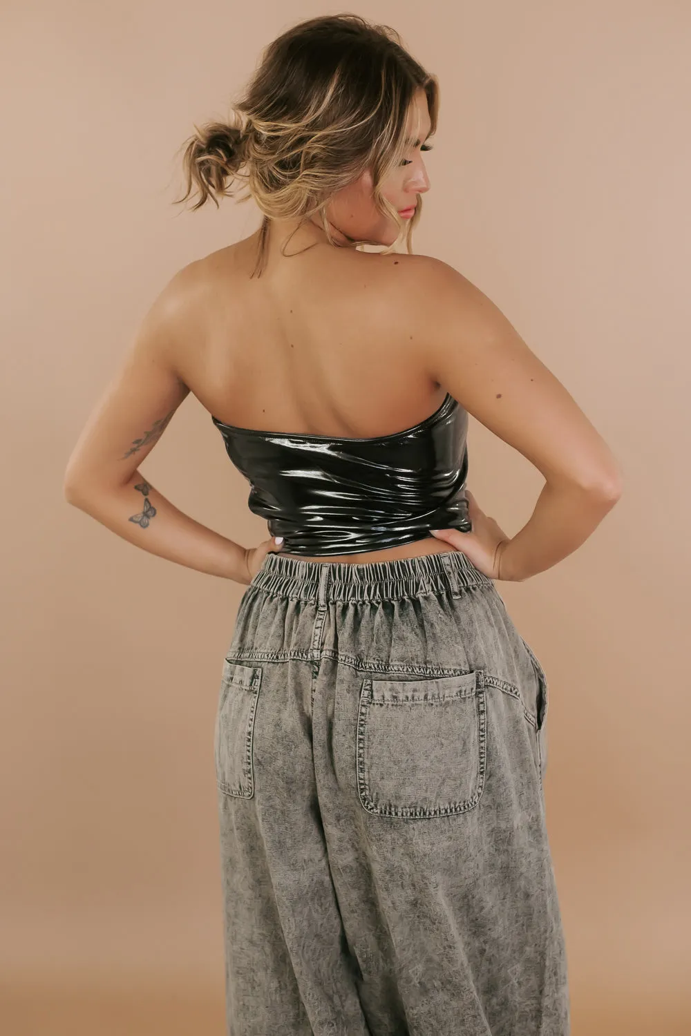 Black Faux Leather Tube Top