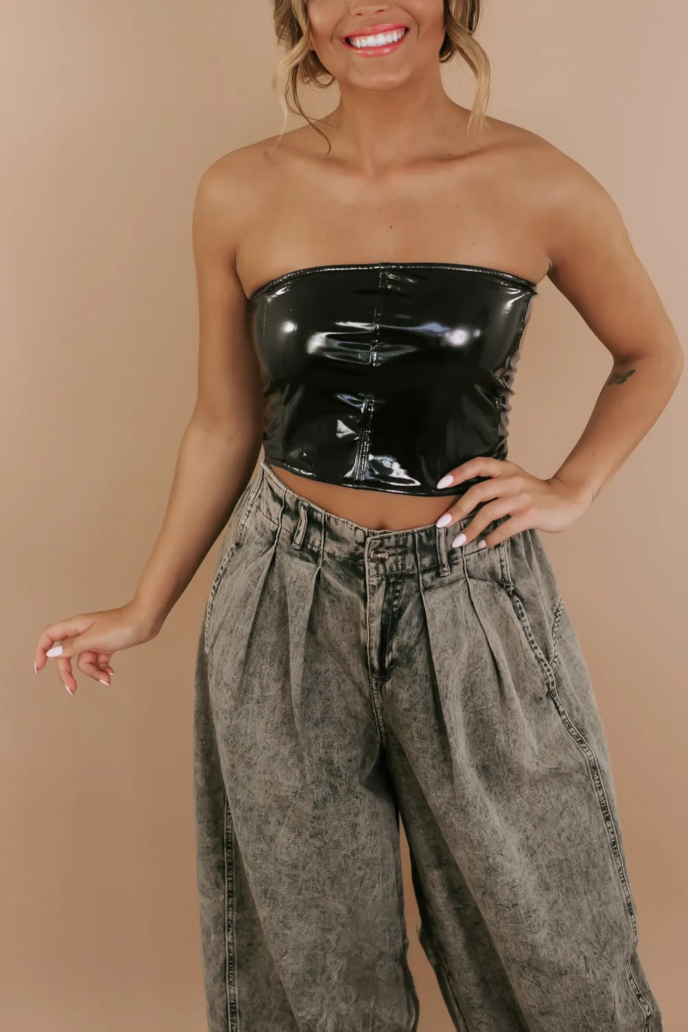 Black Faux Leather Tube Top