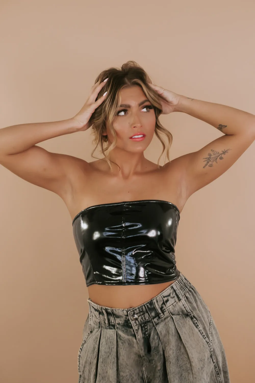 Black Faux Leather Tube Top