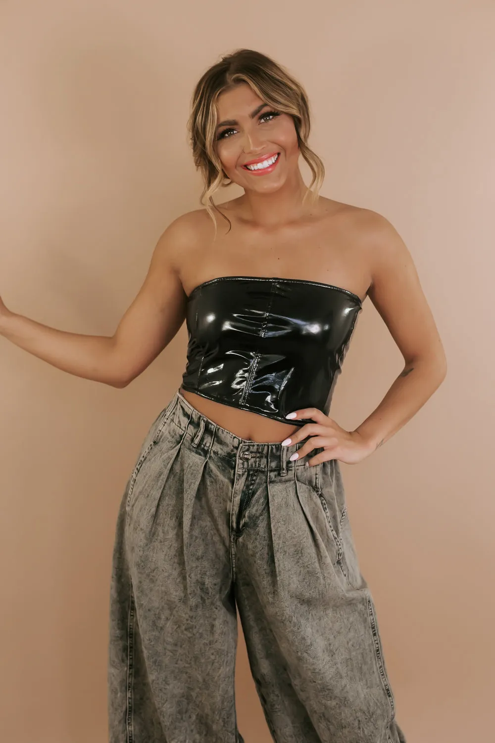 Black Faux Leather Tube Top