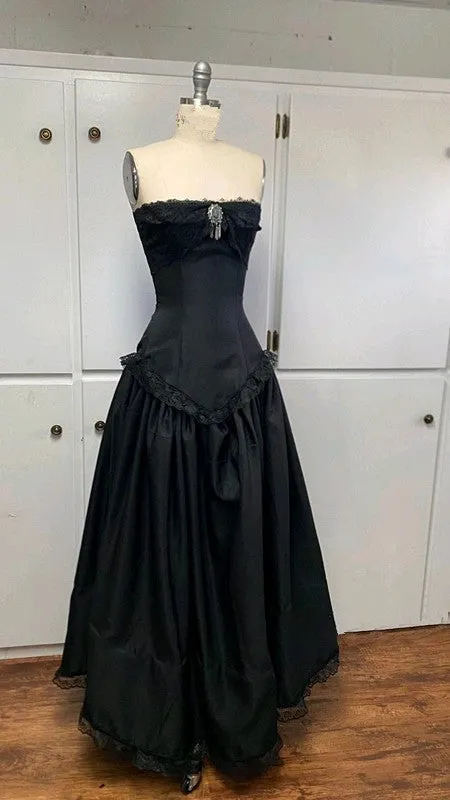 Black Strapless Vintage Formal Long Prom Dress Evening Dress       fg7124