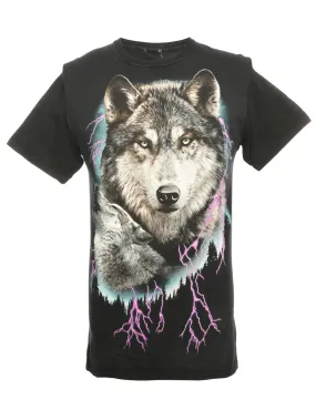 Black Wolf Print Animal T-shirt - S